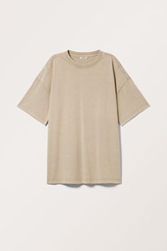 Oversized Cotton T-shirt - Washed Beige - Monki WW Plain Baggy Tshirt, Cotton T-shirt With Ribbed Neckline For Loungewear, Oversized Plain T-shirt For Fall, Fall T-shirt With Ribbed Neckline For Everyday, Fall T-shirt With Ribbed Neckline, T-shirt Large, Oversized Short Sleeve T-shirt With Ribbed Neckline, Oversized T-shirt With Ribbed Neckline For Spring, Boxy Fit Cotton T-shirt For Fall