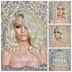 Short Curly Ashy Blonde Synthetic Lace Front Wig - Sonya: StarLaceWigs Platinum Blonde Lace Front Wig, Wigs Blonde, Short Bob Styles, Bob Hair Color, Wig Bob, Ashy Blonde, Blonde Lace Front Wigs, Wavy Curly Hair, Short Wavy