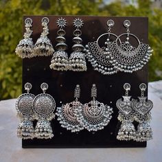 Stunning heavy look ethnic earrings  jhumka jhumki stud Afghani earrings in silver tone  With intricate carved work and sparkling ghunghroos which gives a traditional touch to the earrings  Perfect with ethnic and traditional wear  Can be a perfect gifting option for friends and dear ones  Silver metallic ghunghroo tinkle to create a striking look  With intricate carved word and sparkling ghunghroo which gives a traditional touch to the earring. Silver metallic base tinkle to create a striking l Silver Oxidised Earrings, Bohemian Jewelry Gift, Earrings Jhumka, Oxidised Earrings, Drop Earrings Silver, Dangler Earrings, Earrings Antique, Back Jewelry, Ethnic Earrings