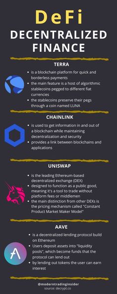 an info poster with different types of items in it and the words defi decentized finance