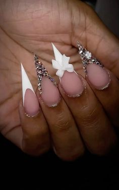 Victoria’s Secret Angel Nails, Stiletto And Coffin Mix Nails, Senior Portrait Nails, Graduation Picture Nails, Senior Pictures Nails Ideas, Oval Birthday Nails, White Claw Nails, Winter Glam Nails, Nail Buisness Aesthetic