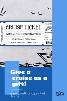 a blue and white ticket for a cruise as a gift