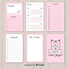 four pink notepads with cats on them and the words don't forget