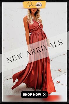 Solid Sleeveless A-line Casual/vacation Maxi Dresses Casual Orange A-line Maxi Dress, Orange Bohemian Floor-length Maxi Dress, Apricot V-neck Maxi Dress For The Beach, Orange V-neck Summer Maxi Dress, Brown Bohemian V-neck Maxi Dress, Vacation Maxi Dress, Color Pick, Maxi Dresses, A Line