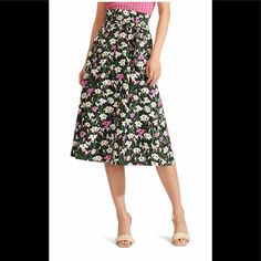 New With Tags Veronica Beard Floral Print Skirt Skirt Floral-Print Poplin Cotton-Blend Pleated Detachable Waist Tie Concealed Hook And Zip Fastening At Back Fully Lined Mid-Weight Fabric Dry Clean 97% Cotton 3% Elastane Spring Workwear Culottes With Lined Skirt, Workwear Floral Print Knee-length Skirt, Floral Print Flared Skirt For Workwear, Floral Print Knee-length Skirt For Work, Chic Floral Print Full Skirt Bottoms, Knee-length Floral Print Skirt For Work, Chic Spring Culottes With Lined Skirt, Fitted Knee-length Spring Culottes, Knee-length Cotton Culottes