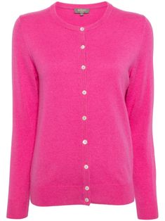 pink organic cashmere crew neck long sleeves front button fastening straight hem Cardigan Pink, Yoko London, Cashmere Cardigan, Exclusive Fashion, Lady Dior, Jacket Tops, Denim Dress, Size Clothing, All Fashion