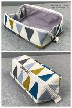 two different angles of the inside of a bag with zippers on each side and bottom