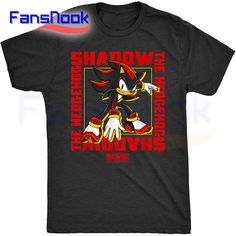 a black t - shirt with an image of shadow the hedge