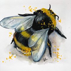 a painting of a bee with yellow pollen on it's wings