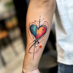 Bestie Tats, Watercolor Heart Tattoos, Arrow Tattoos For Women, Bright Tattoos, Sailor Jerry Tattoos, Tattoo Master, Tattoo Collection, Daughter Tattoos, Arrow Tattoos