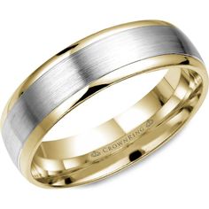 CrownRing Men's Wedding Band - Brushed Center with Polished Edge in 14K Light Version White Gold and Yellow Gold - 7mm Width from the Classic Collection Mens Wedding Bands Brushed, Comfort Fit Wedding Band, Mens Gold Wedding Band, Classic Wedding Band, Yellow Gold Wedding Band, Rose Gold Wedding Bands, Crown Ring, White Gold Band, Rose Gold Wedding