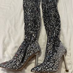 Steve Madden, Vivee Thigh High Boots Size 5; Never Worn Out. Sequined High Heel Fitted Boots, Fitted High Heel Sequin Boots, Glamorous Thigh-high Party Boots, Chic Fitted Sequin Boots, Glamorous Knee-high Spring Boots, Fitted Sequin Boots For Fall, Winter Party Over-the-knee Boots, Glamorous Knee-high Boots, Glamorous Thigh High Heeled Boots For Party