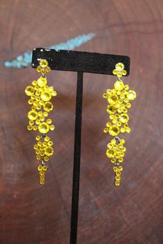 Yellow Crystal Earrings For Party, Yellow Dangle Crystal Earrings For Party, Yellow Dangle Crystal Party Earrings, Yellow Dangle Chandelier Earrings For Party, Yellow Rhinestone Jewelry For Party, Yellow Rhinestone Party Jewelry, Elegant Yellow Crystal Earrings For Party, Pageant Earrings, Jewelry Pearls