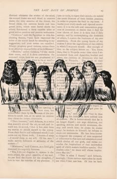 an old book page with birds sitting on top of each other and the pages are lined up in rows