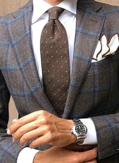 Combin Style Gentleman, Plaid Brown, Menswear Trends, Suit Ideas, Brown Tie, Glen Plaid, Grey Plaid