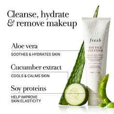 Our universal face wash that’s proven to maintain skin’s pH while also cleansing, softening, and hydrating all skin types & tones. Fresh Soy Cleanser, Hydrating Face Wash, Gentle Face Cleanser, Hyaluronic Acid Moisturizer, Fresh Skincare, Fresh Aloe Vera, Soy Protein, Improve Skin Elasticity, Aloe Vera Gel