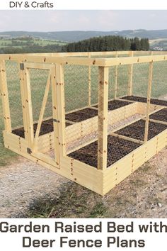 the garden raised bed with deer fence plans is shown in front of a grassy field