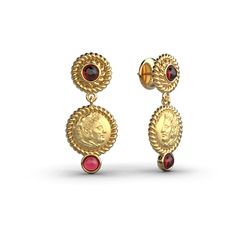 Discover our exquisite Made in Italy Dangle Earrings, crafted with meticulous artistry in either 14k or 18k gold and adorned with stunning natural Garnet cabochons ( 4 mm). Inspired by the grandeur of ancient Greece, these earrings feature a captivating reproduction of an ancient Greek coin, portraying the heroic Head of Herakles proudly donning the iconic lion skin. 14k or 18k gold Made in Italy Length 32 mm, Width 14 mm 14k Yellow Gold Gemstone Earrings, Luxury Yellow Gold-plated Earrings, Exquisite Cabochon Earrings For Formal Occasions, Luxury Oval Yellow Gold Earrings, Luxury Yellow Gold Oval Earrings, Exquisite Formal Cabochon Earrings, Yellow Gold Cabochon Drop Earrings, Gold Gemstone Earrings For Formal Occasions, Gold Cabochon Earrings For Anniversary