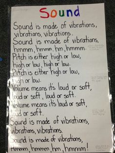 a piece of paper with writing on it that says sound is made of vibrans, vibrans, vibrans, and vibrans