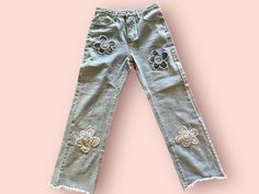 Daisy Floral Patch Light Wash Denim Jeans Waist Size 29 Super Cute! light washed denim jeans with embroidered heart pats  In excellent condition  no stains or smells Dimensions: Waist 14.5" Measured Flat Rise Inseam Leg Opening FREE SHIPPING * NO RETURNS Light Wash Denim Jeans, Floral Patches, Embroidered Heart, Womens Jeans, Washed Denim, Light Wash Denim, Waist Size, Denim Jeans, Daisy