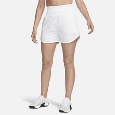 These shorts are the ones that are down for everything you do—from long walks to HIIT to running errands. Their silky-smooth, ultrasoft woven fabric is balanced with sweat-wicking tech so you have ultimate comfort while feeling dry as you work out. An extra-high waistband sits above your hips for a hugging, supportive fit. White High-waisted Athletic Shorts With Built-in Shorts, Nike Running Bottoms With Built-in Shorts, Nike Bottoms With Built-in Shorts For Running, Nike Bottoms With Built-in Shorts And Short Inseam, White Sports Shorts With Short Inseam, White Athletic Shorts With Short Inseam For Sports, Functional White Workout Shorts, Sporty White Shorts With Short Inseam, White Athletic Shorts For Workout With Short Inseam