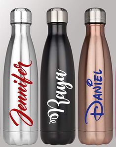 three different styles of stainless steel water bottles