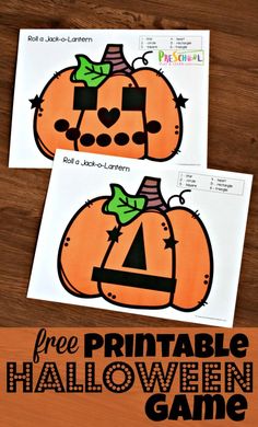 free printable halloween game for kids with pumpkins on the front and back,