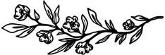 a black and white drawing of flowers on a branch