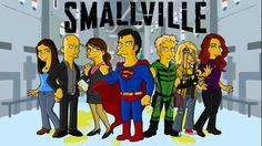 the simpsons characters are standing in front of a sign that says smallville