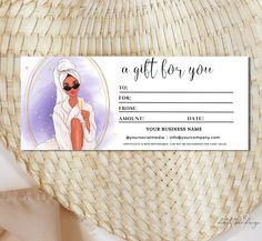 a gift for you card with an image of a woman wearing sunglasses and a white hat