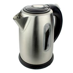 a stainless steel tea kettle on a white background