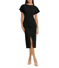 Donna Morgan Stretch Crew Jewel Neckline Short Sleeve V Back Midi Dress | Dillard's Short Sleeve Stretch Midi Dress, Stretch Elastane Midi Dress With Short Sleeves, Stretch Short Sleeve Bodycon Evening Dress, Sleek Short Sleeve Bodycon Dress For Night Out, Evening Stretch Bodycon Dress With Short Sleeves, Flattering Short Sleeve Elastane Midi Dress, Flattering Short Sleeve Midi Dress, Flattering Short-sleeved Elastane Midi Dress, Short Sleeve Elastane Midi Dress For Party