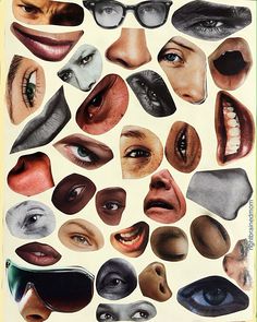 a poster with many different types of eyes and mouth shapes on it's side