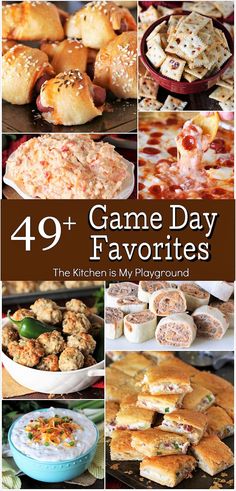 Collage of 49+ Favorite Game Day Recipes Football Food Appetizers, The Kitchen Is My Playground, Game Day Recipes, Appetizers Easy Finger Food, Finger Foods Easy