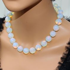 Big Bold Chunky Rainbow Moonstone Statement Necklace Bohemian Moonstone Large Beads Elegant Stylish Elegant Handmade Iridescent Crystal Necklace, Elegant Iridescent Round Bead Necklaces, Elegant Iridescent Necklace With Round Beads, Elegant Iridescent Beaded Necklace, Elegant Iridescent Beaded Necklaces For Jewelry Making, Iridescent Gemstone Beads Jewelry As Gift, Iridescent Gemstone Beads Jewelry For Gift, Iridescent Necklaces With Faceted Beads For Gifts, Iridescent Necklace With Faceted Beads For Gift