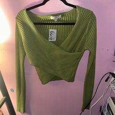 Light Green Crossed Shirt Brand New Green V-neck Crop Top For Fall, Dead Beat, Light Green Shirt, Strapless Denim Dress, Cross Shirt, Sweet Rain, Cross Shirts, Wise Women, Green Shirt