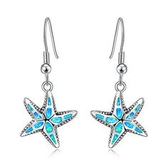 CiNily Dangle Drop Earrings for Women Girls 18K Gold Plated Opal Earrings Sea Jewelry Ocean Earrings 💕 Luck Sea Starfish Earrings 💕 This cute sea starfish earrings design like a dancing starfish.Add nautical style to your look with these synthetic blue opal starfish drop earrings. 💕 Size 💕 Earrings Length :1 3/8".Earrings Width:18mm.Weight:3.17g.The main stone of the cute sea animal dangle earrings is Created Blue Fire Opal 3x2mmx5pcs(Max) 💕 Material 💕 18K White Gold Plated Brass Starfish Sea Starfish, Starfish Jewelry, Jewelry Ocean, Ocean Earrings, Fire Opal Earrings, Retail Jewelry, Sea Jewelry, Starfish Earrings, Turtle Earrings