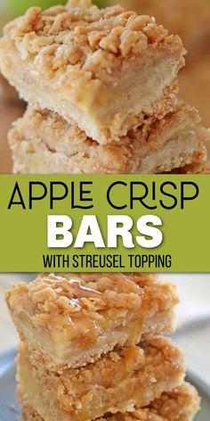 Squares of apple crisp bars with a streusel topping with Pinterest overlay. Apple Crisp Cookie Bars, Apple Crisp Stuffed Baked Apples, Recipe To Use Up Apples, Easy Fall Bar Recipes, Apple Crisp With Streusel Topping, Apple Squares With Corn Flakes, Dessert Recipes Using Fresh Apples, Tinned Apple Recipes, 9x13 Apple Desserts