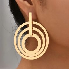 Multi Loop Gold Matt Geometric Large Circle Statement Earrings A Classy Take On The Classic Hoop Earring Made Of Alloy And 14k Gold Plated Pearl Drop Earrings Gold, Freshwater Pearl Drop Earrings, Cat Earrings Studs, Vintage Clip Earrings, Opal Earrings Stud, Chanel Earrings, Pearl Earrings Dangle, Beaded Dangle Earrings, Small Earrings