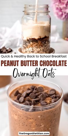 peanut butter chocolate overnight oats in a glass jar