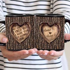 two mugs that have been made to look like they are in the shape of hearts