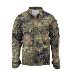 Click on the Image to Enlargezoom_in TACGEAR Flecktarn Jacket German Army style field jacket commando tactical shirt Features: Product weight in grams : 973 Pockets type : Two chest pockets, zipper pocket on each arm Insignia : Hook and loop rank/name patch plate Closure : Buttons Country of Origin : Germany Material : Polycotton Blend Reinforced elbows with removable padding, high collar Two chest pockets with D-ring, tape-sewn buttons Hook and loop adjustable cuffs, and collar closure Conditio Tactical Long Sleeve Utility Jacket For Outdoor, Tactical Long Sleeve Utility Jacket For Outdoor Activities, Outdoor Combat Utility Jacket With Long Sleeves, Combat Style Long Sleeve Utility Jacket For Outdoor, Camouflage Long Sleeve Utility Jacket For Outdoor, Combat Style Long Sleeve Utility Jacket For Hunting, German Military, Tactical Shirt, Army Style