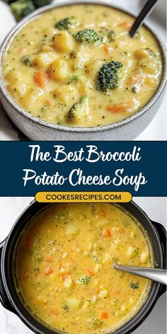 This broccoli potato cheese soup is loaded with flavor and so comforting! It's the perfect meal for a cold night. #broccoli #potatosoup #cheesesoup #comfortfood #familydinner Supper Ideas Potatoes, Ham Potato Broccoli Cheese Soup Crockpot, Healthy Soup No Meat, Top Rated Soups Of All Time, Potato Broccoli Soup Crockpot, Potato Cheese Broccoli Soup, Healthy Dinner Recipes Broccoli, Loaded Potato Broccoli Soup, Soups Broccoli Cheese