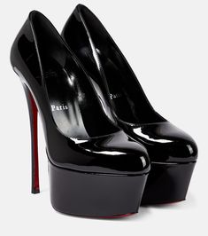 Dolly Alta 160 leather platform pumps in black - Christian Louboutin | Mytheresa Heels Platform Pumps, Heels Pumps, Platform Heels Black, Designer Black Platform Heels, Louboutin Platform Heels, Black High Heels Red Bottoms, Black Louboutin Heels, Expensive Heels, Luxury Black Chunky Platform Heels