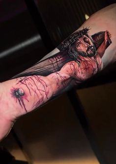 Jesus Forearm Tattoo, Sketch Style Tattoo, Traditional Tattoo Black And Grey, Magazine Tattoo, Religion Tattoos, Books Tattoo, Biblical Tattoos, Sketch Style Tattoos