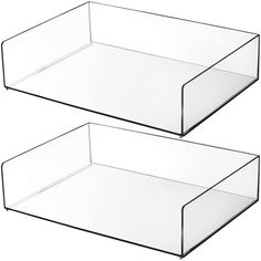 two clear plastic trays sitting side by side on top of each other in front of a white background