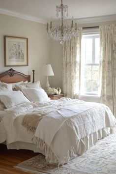 Queen Bedroom Decorating Ideas Antique Vanity Table, Brass Bed Frame, Framed Botanical Prints, Shiplap Accent Wall, White Sheer Curtains, Velvet Headboard, Brass Bed, Antique Vanity, Wooden Dresser