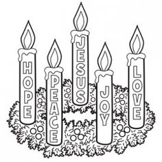 a group of candles with the words peace and joy on them in black and white