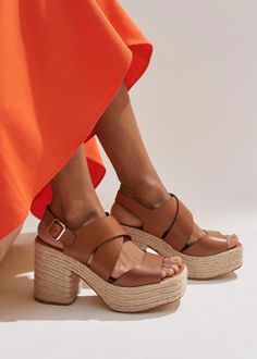 ME+EM's Brown Espadrille Platform Sandal features a crossover leather strap and adjustable buckle at the ankle to perfect the fit. Shop now. Brown Espadrilles, Ankle Sleeve, Lizard Print, Leather Supplies, Espadrilles Platform, Espadrille Sandals, Fabric Tape, Now And Forever, Matte Gold