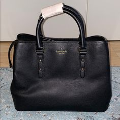 New With Tags Black Kate Spade Bag With Adjustable Strap, Black Medium Bags With Handles, Kate Spade Black Shoulder Bag With Top Carry Handle, Kate Spade Black Satchel For Travel, Kate Spade Black Travel Satchel, Kate Spade Black Satchel Bag, Medium Black Bag With Detachable Handle, Black Top Handle Satchel For Errands, Kate Spade Black Satchel For Everyday Use